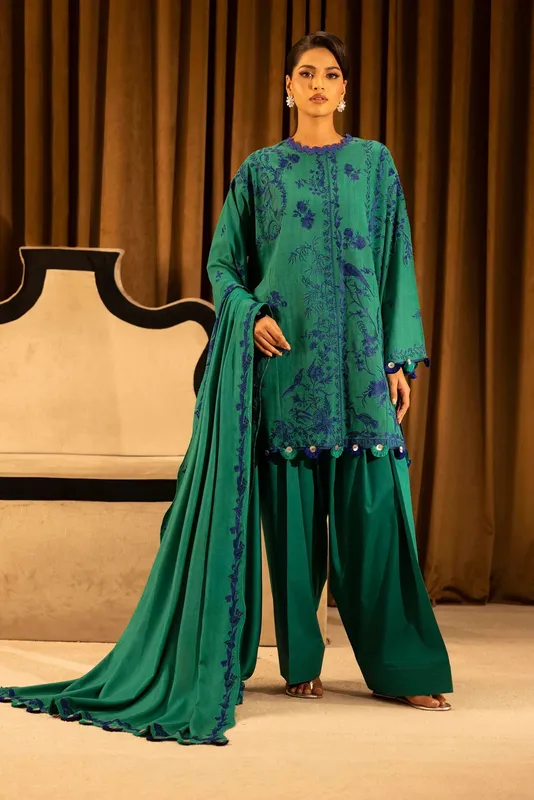 Sana Safinaz Muzlin Winter 25 Dark Teal Green Organza – view 1 – Poshaq