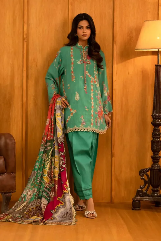 Sana Safinaz Muzlin Winter 25 Bright Teal Organza – view 1 – Poshaq