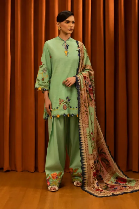 Sana Safinaz Muzlin Winter 25 Mint Green Organza – view 1 – Poshaq