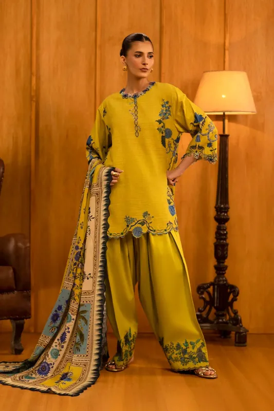 Sana Safinaz Muzlin Winter 25 Yellow Ochre Organza – view 1 – Poshaq