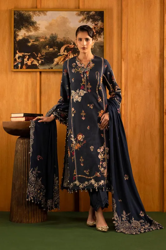 Sana Safinaz Muzlin Winter 25 dark navy blue Organza – view 1 – Poshaq