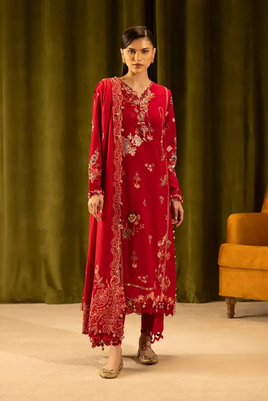 Sana Safinaz Muzlin Winter 25 Red Organza – view 1 – Poshaq