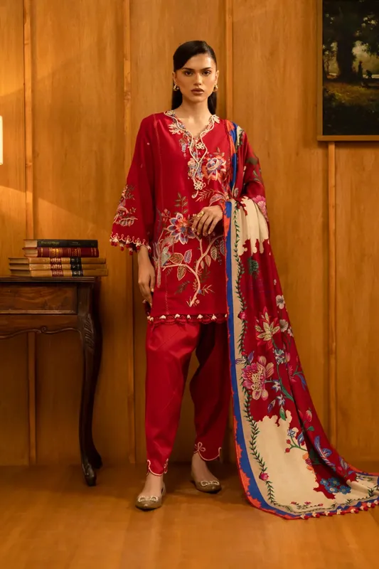 Sana Safinaz Muzlin Winter 25 Red Organza – view 1 – Poshaq