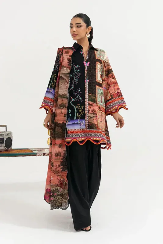 Sana Safinaz Mahay Winter 25 Black Linen – view 1 – Poshaq