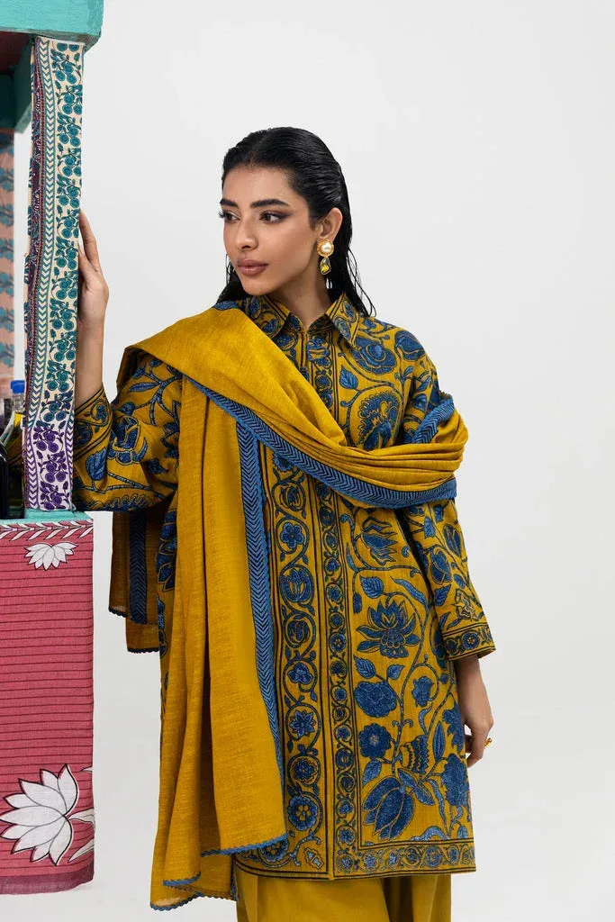 Sana Safinaz Mahay Winter 25 Mustard Yellow Khaddar – view 3 – Poshaq