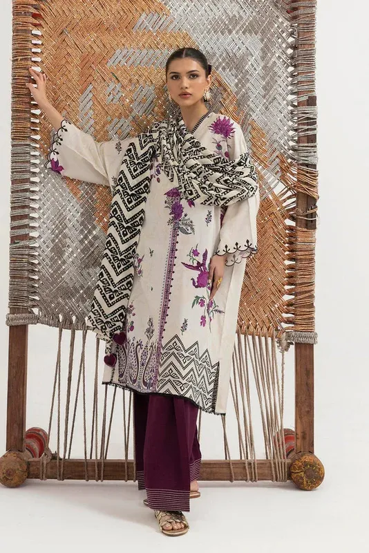 Sana Safinaz Mahay Winter 25 Off White Cambric – view 1 – Poshaq