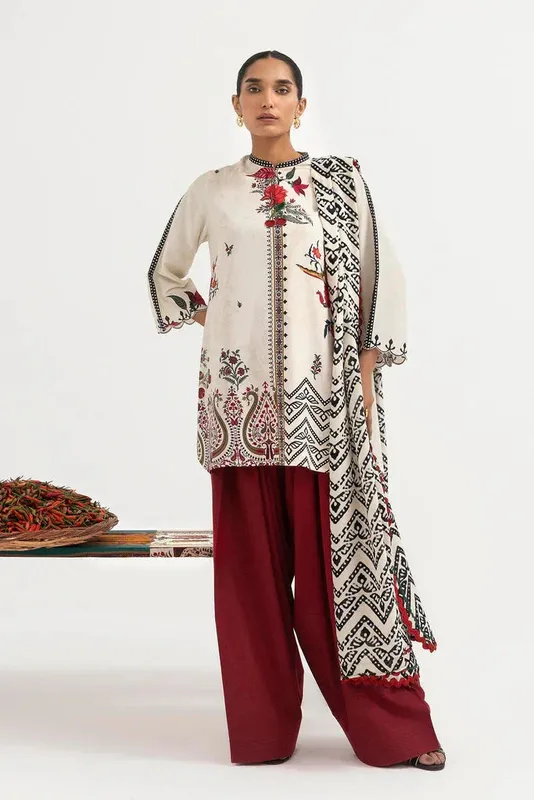 Sana Safinaz Mahay Winter 25 Ivory Linen – view 1 – Poshaq