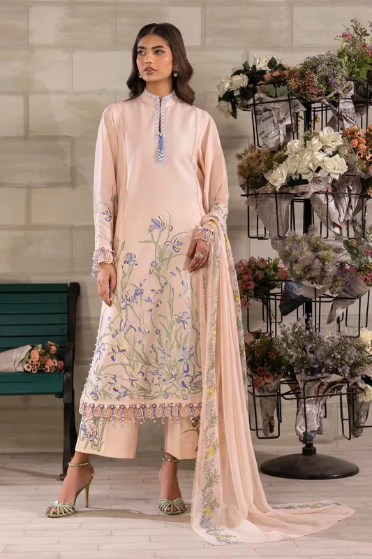 Sana Safinaz Muzlin Spring 24 Pale Peach Organza – view 1 – Poshaq