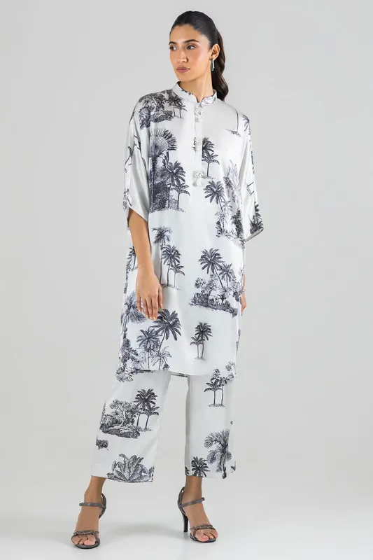 Sana Safinaz Silk Tunics White Satin – view 1 – Poshaq