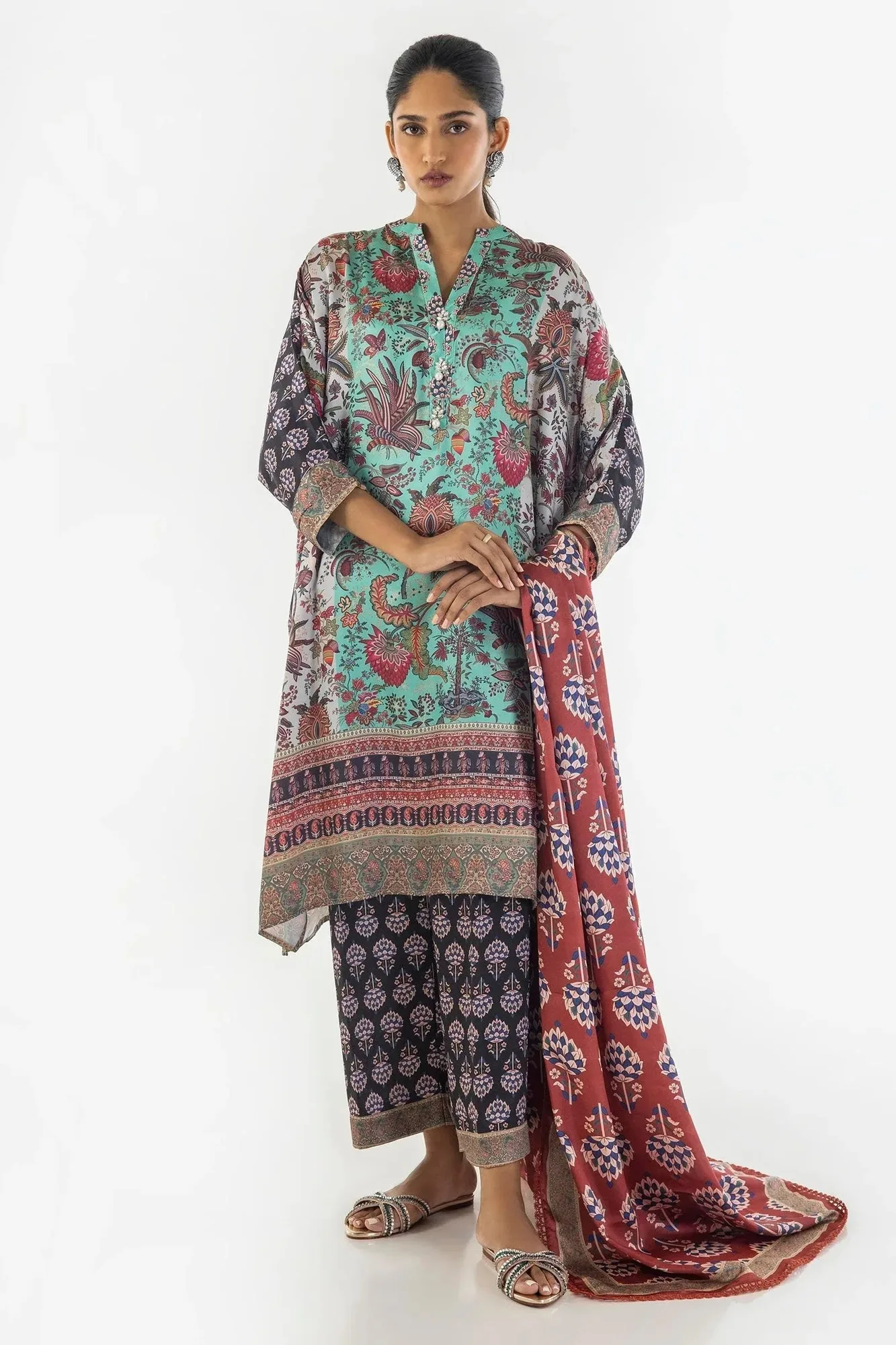 Sana Safinaz Silk Tunics Multicolor Satin – view 1 – Poshaq