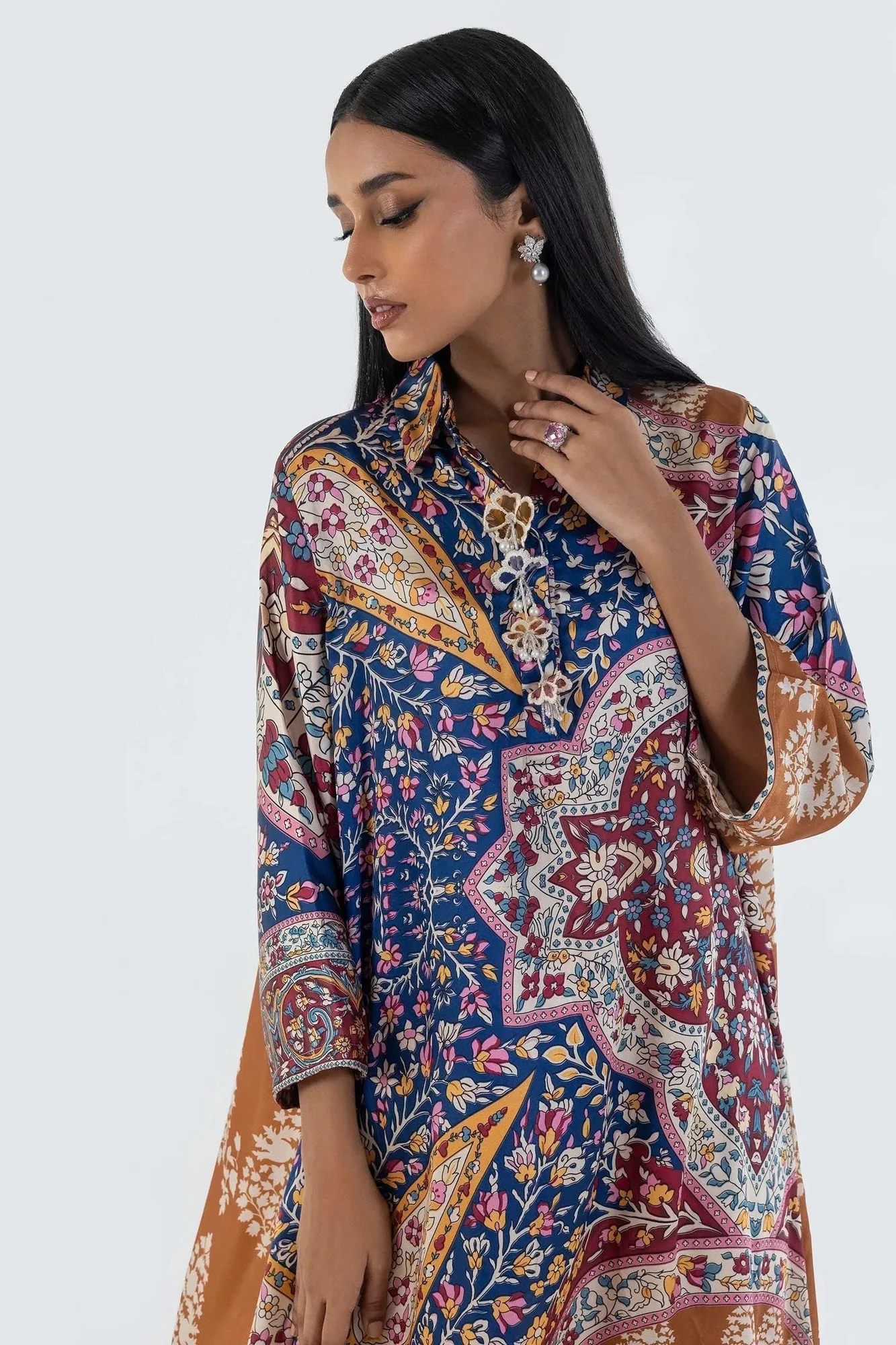 Sana Safinaz Silk Tunics Multicolor Satin – view 3 – Poshaq