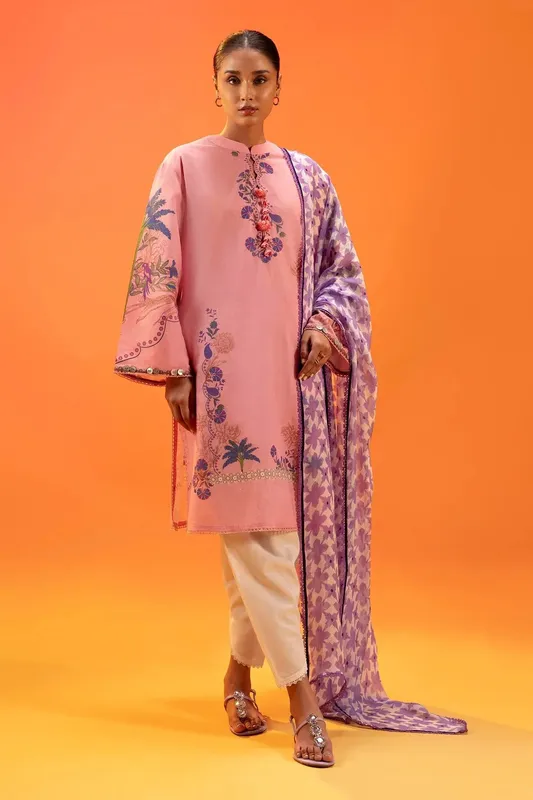 Sana Safinaz Mahay Summer 25 Salmon Pink Chiffon – view 1 – Poshaq