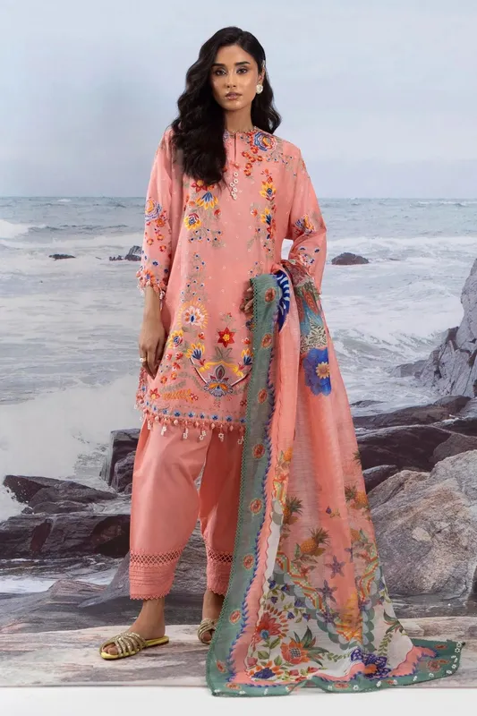 Sana Safinaz Muzlin Summer 25 Salmon Pink Cotton – view 1 – Poshaq
