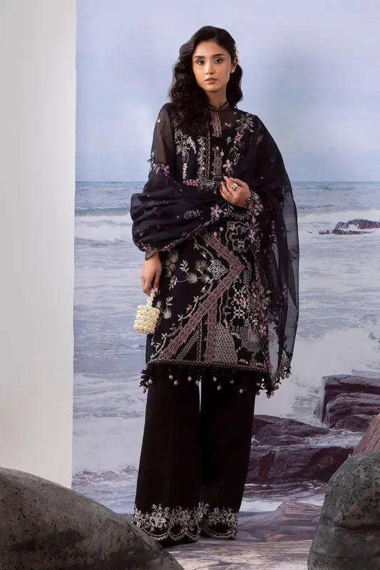Sana Safinaz Muzlin Summer 25 Black Organza – view 1 – Poshaq