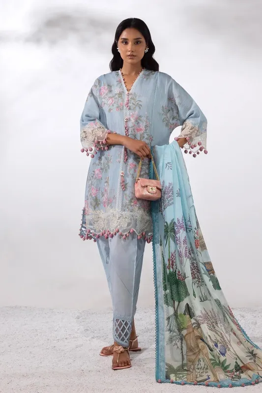 Sana Safinaz Muzlin Summer 25 Sky Blue Organza – view 1 – Poshaq