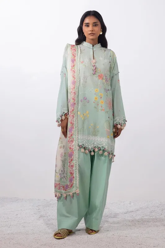Sana Safinaz Muzlin Summer 25 Ice Blue Organza – view 1 – Poshaq