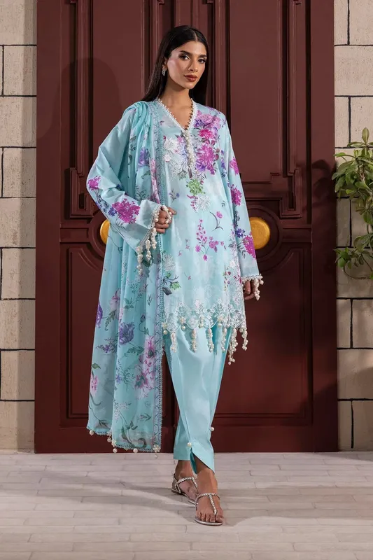 Sana Safinaz Muzlin Spring 25 Ice Blue Organza – view 1 – Poshaq