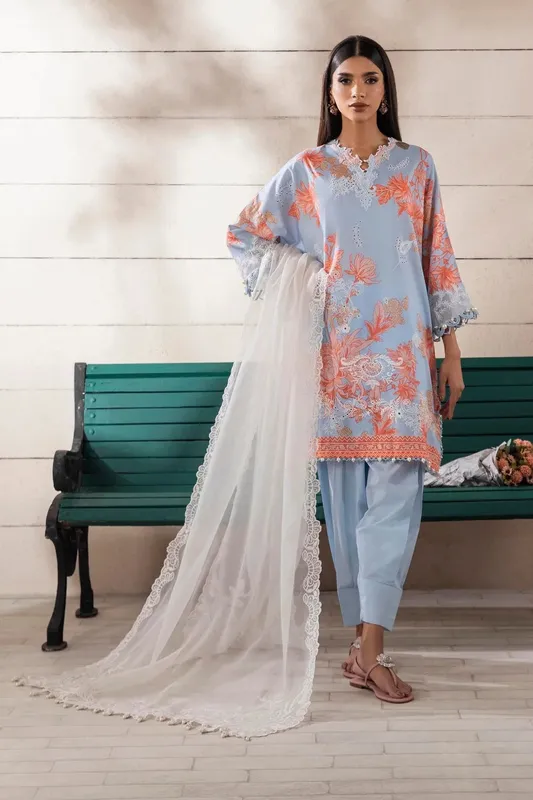 Sana Safinaz Muzlin Spring 25 Light Blue Gray Organza – view 1 – Poshaq