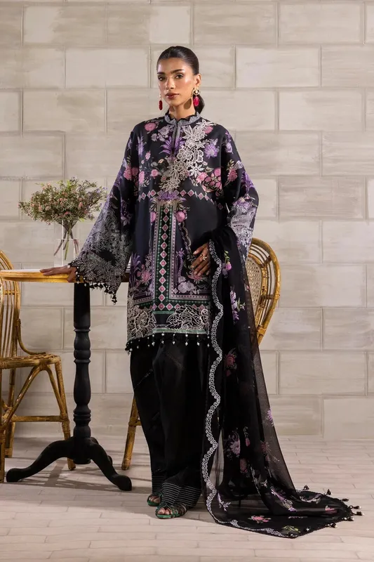 Sana Safinaz Muzlin Spring 25 Black Organza – view 1 – Poshaq