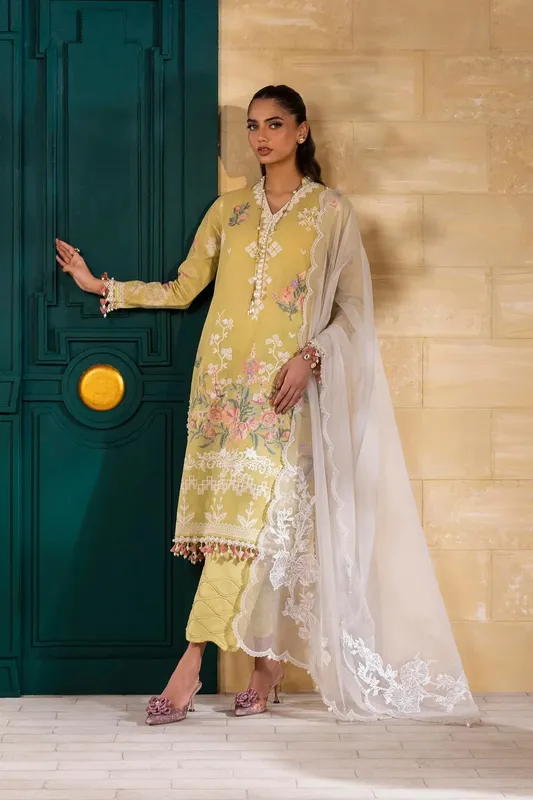 Sana Safinaz Muzlin Spring 25 Lime Yellow Organza – view 1 – Poshaq