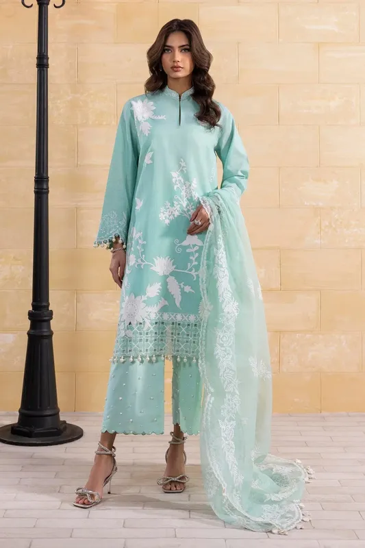 Sana Safinaz Muzlin Spring 25 Light Ferozi Organza – view 1 – Poshaq