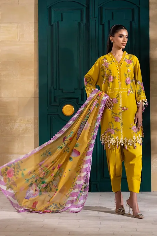 Sana Safinaz Muzlin Spring 25 Mustard Yellow Organza – view 1 – Poshaq