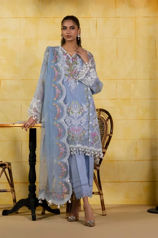Sana Safinaz Muzlin Spring 25 Blue Gray Organza – view 1 – Poshaq