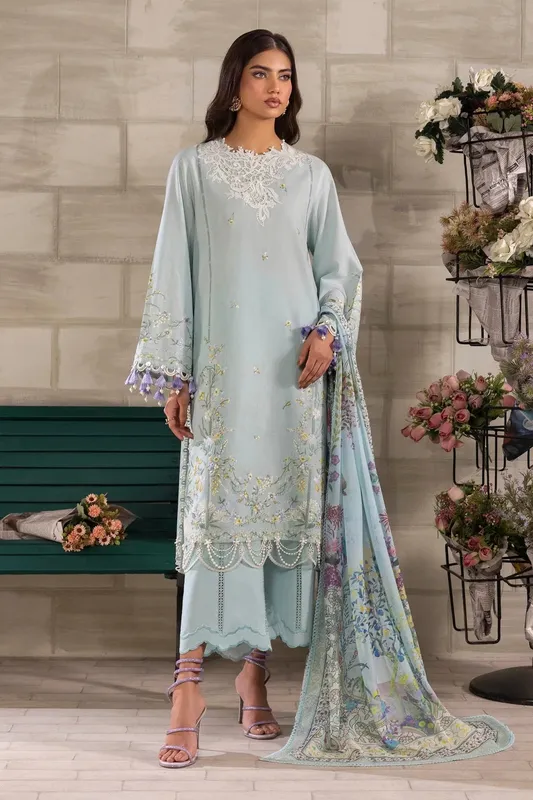Sana Safinaz Muzlin Spring 25 Ice Blue Organza – view 1 – Poshaq