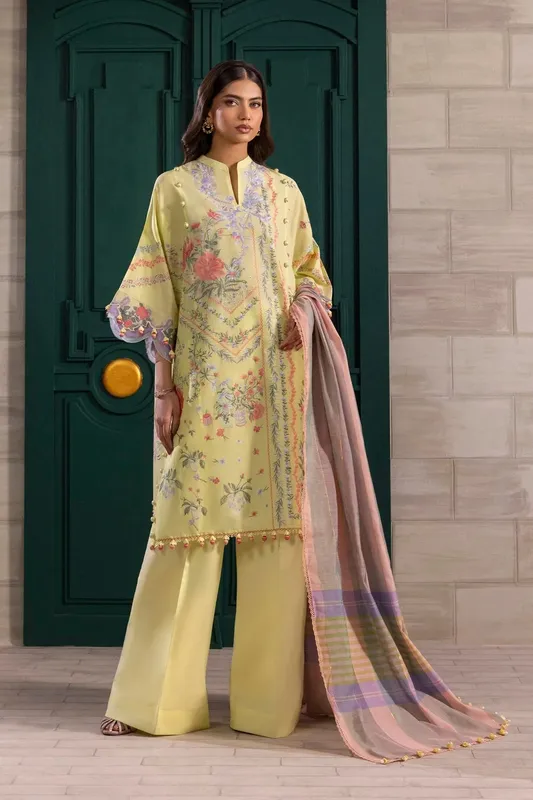 Sana Safinaz Muzlin Spring 25 Lime Yellow Organza – view 1 – Poshaq