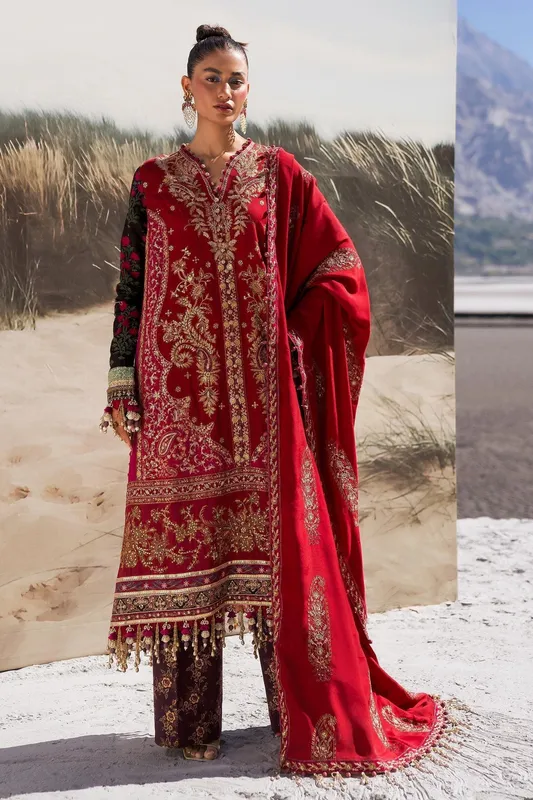 Sana Safinaz Winter Shawl 24 Maroon Raw Silk – view 1 – Poshaq