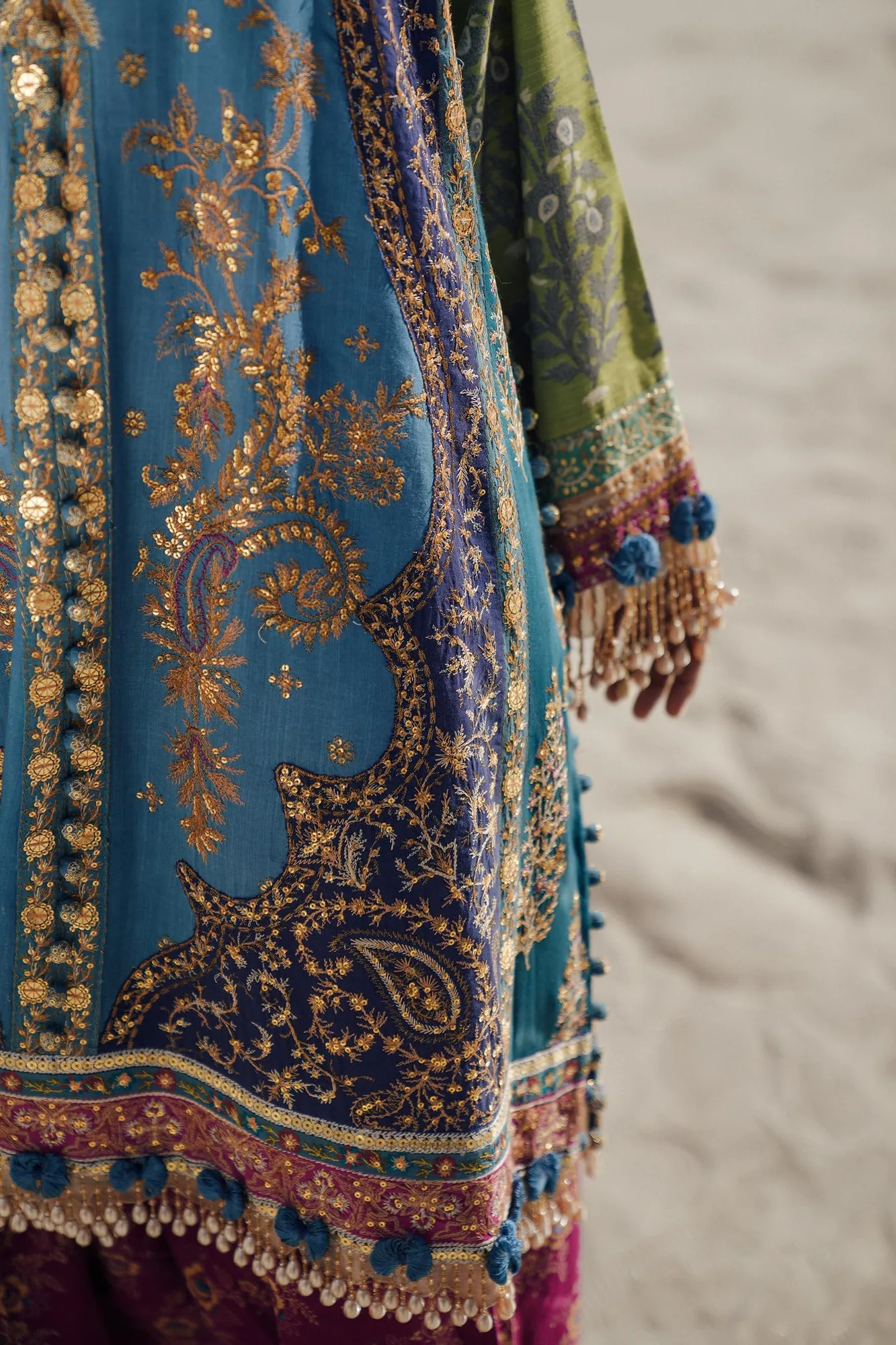 Sana Safinaz Winter Shawl 24 Dusty Blue Raw Silk – view 3 – Poshaq