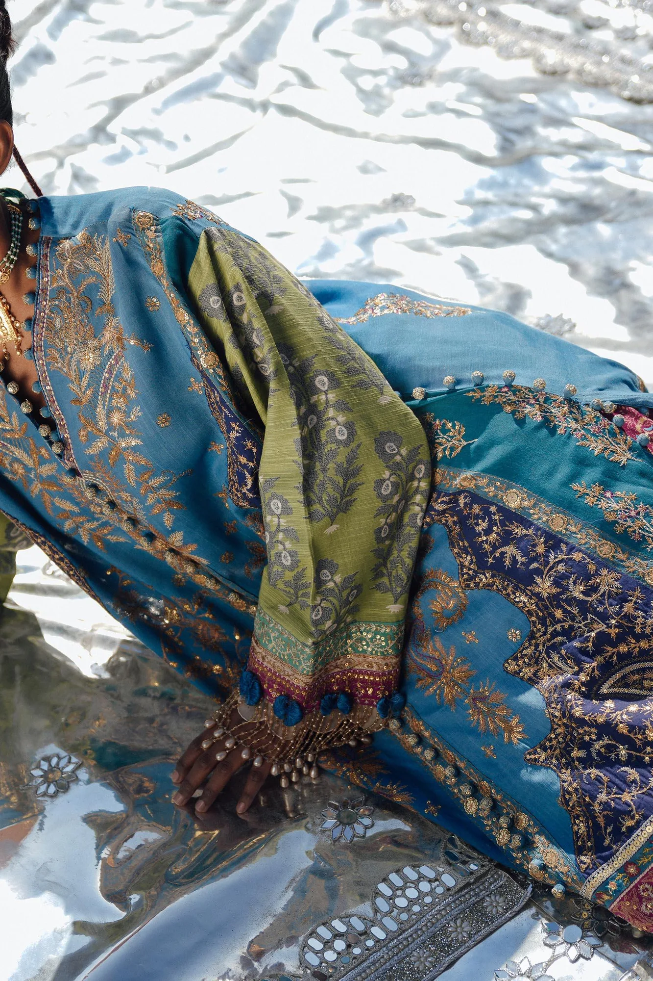 Sana Safinaz Winter Shawl 24 Dusty Blue Raw Silk – view 4 – Poshaq