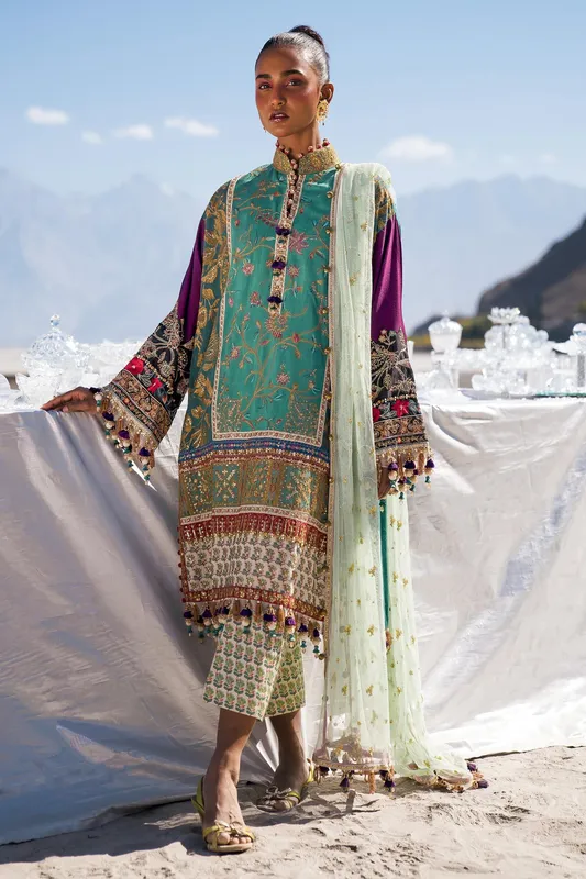 Sana Safinaz Winter Shawl 24 Ferozi Raw Silk – view 1 – Poshaq