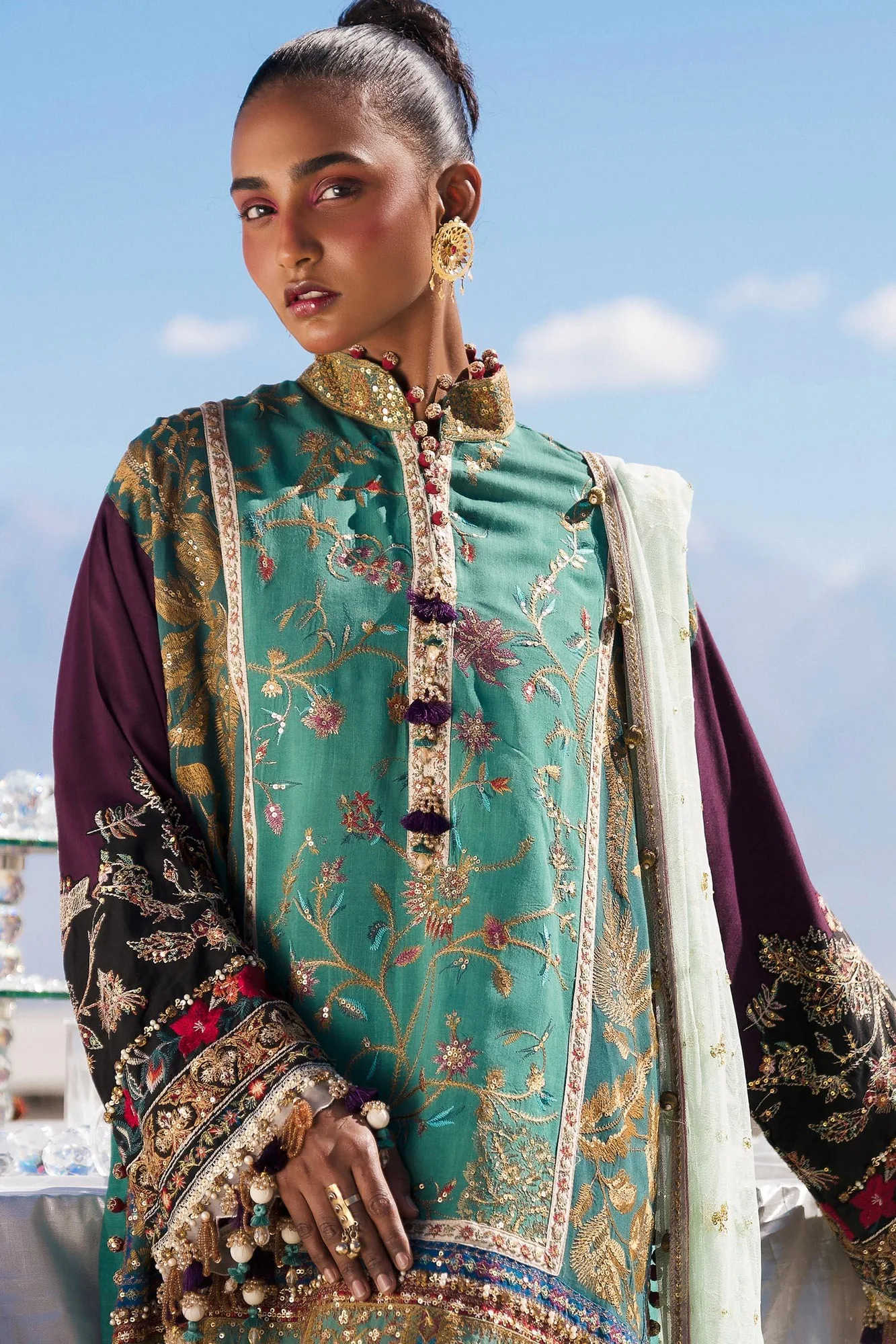 Sana Safinaz Winter Shawl 24 Ferozi Raw Silk – view 3 – Poshaq