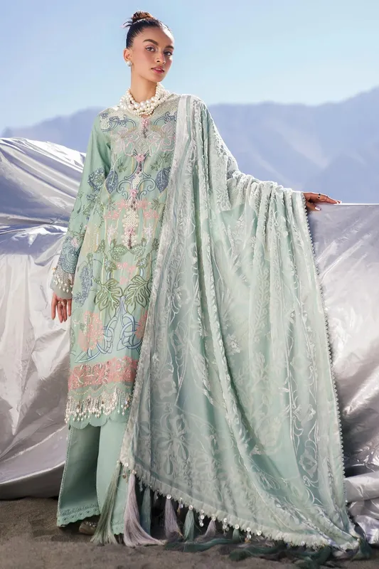 Sana Safinaz Winter Shawl 24 Aqua Blue Organza – view 1 – Poshaq
