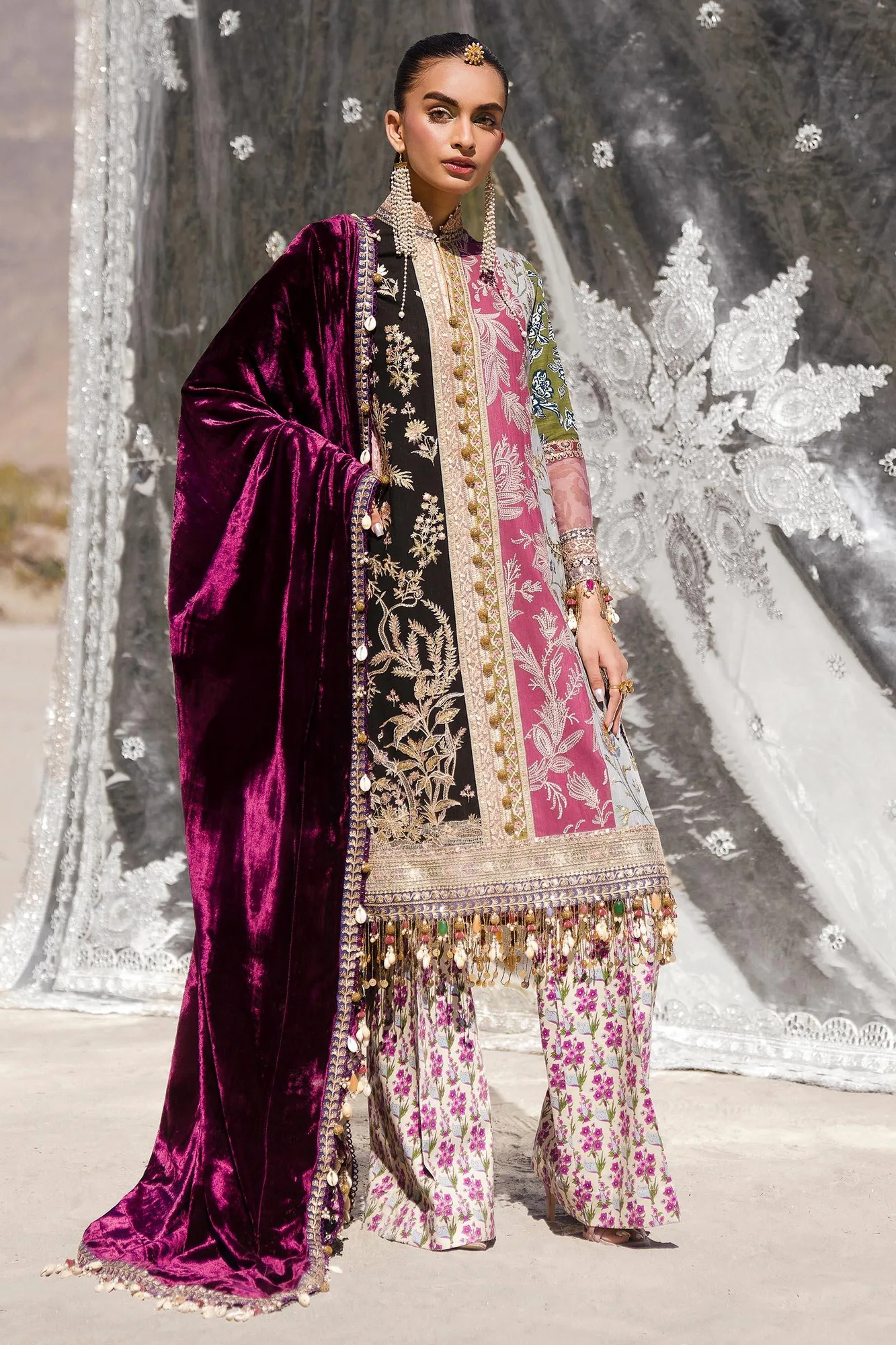 Sana Safinaz Winter Shawl 24 Dark Maroon Cotton – view 1 – Poshaq