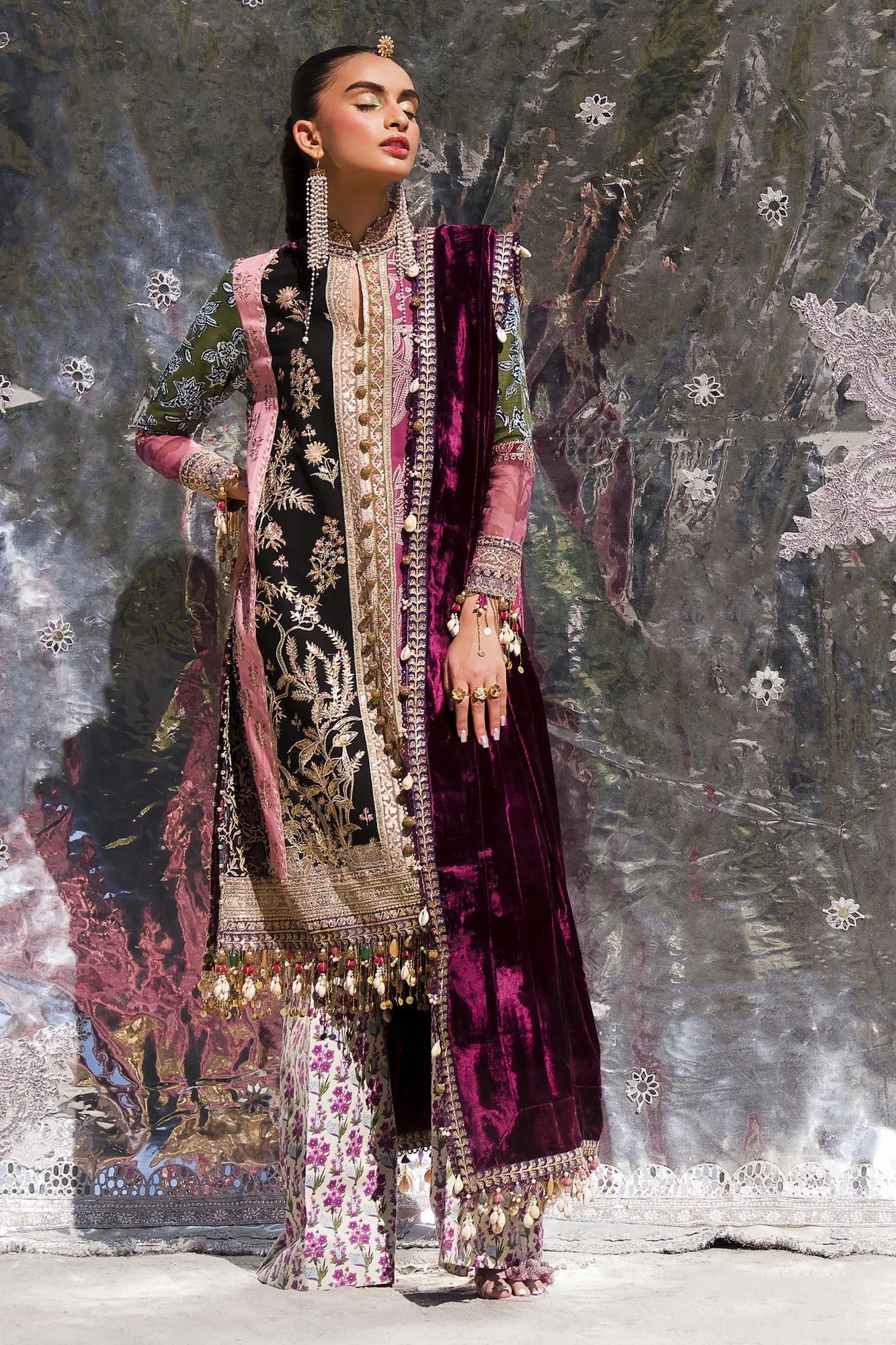 Sana Safinaz Winter Shawl 24 Dark Maroon Cotton – view 3 – Poshaq