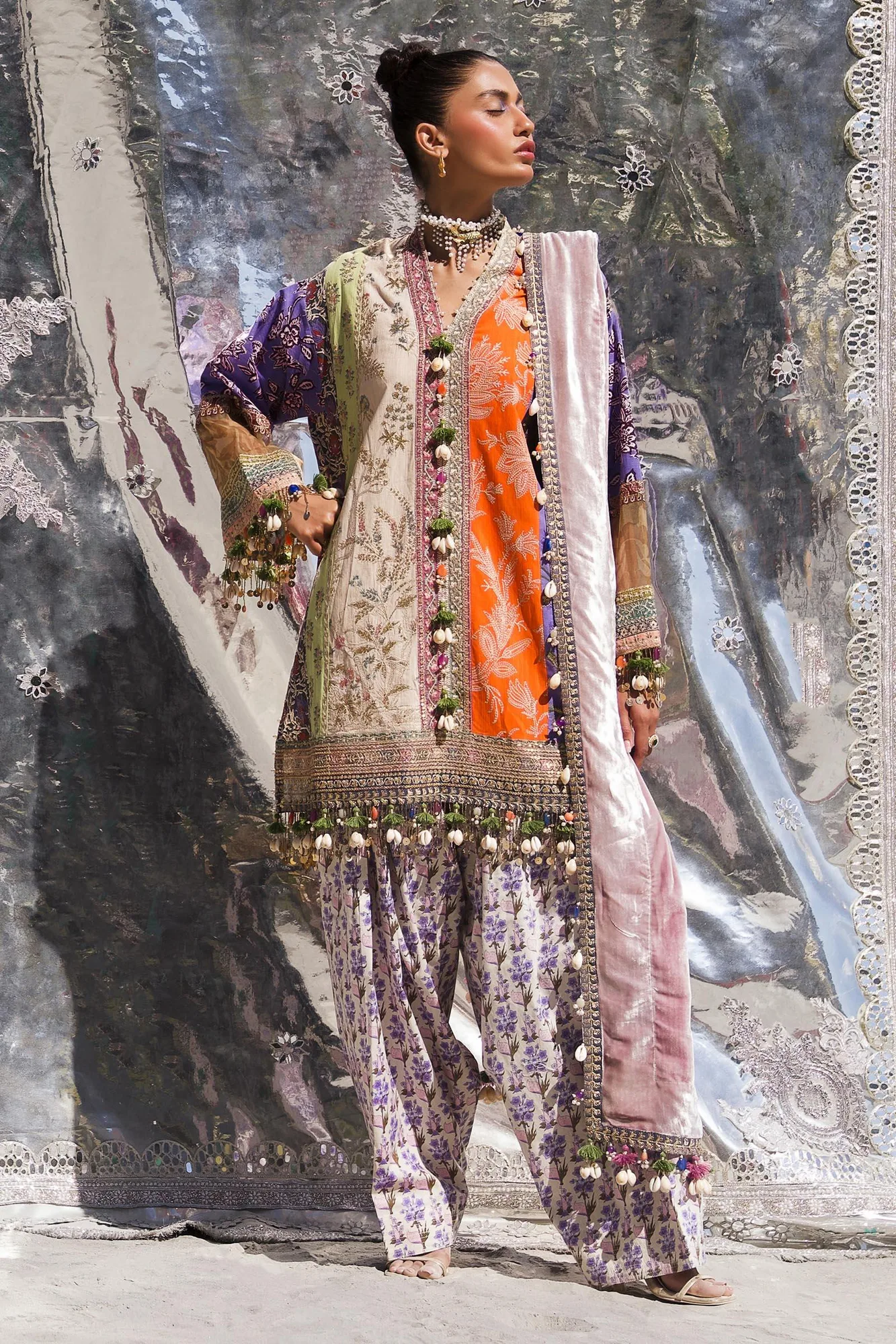 Sana Safinaz Winter Shawl 24 Pinkish Gray Cotton – view 1 – Poshaq