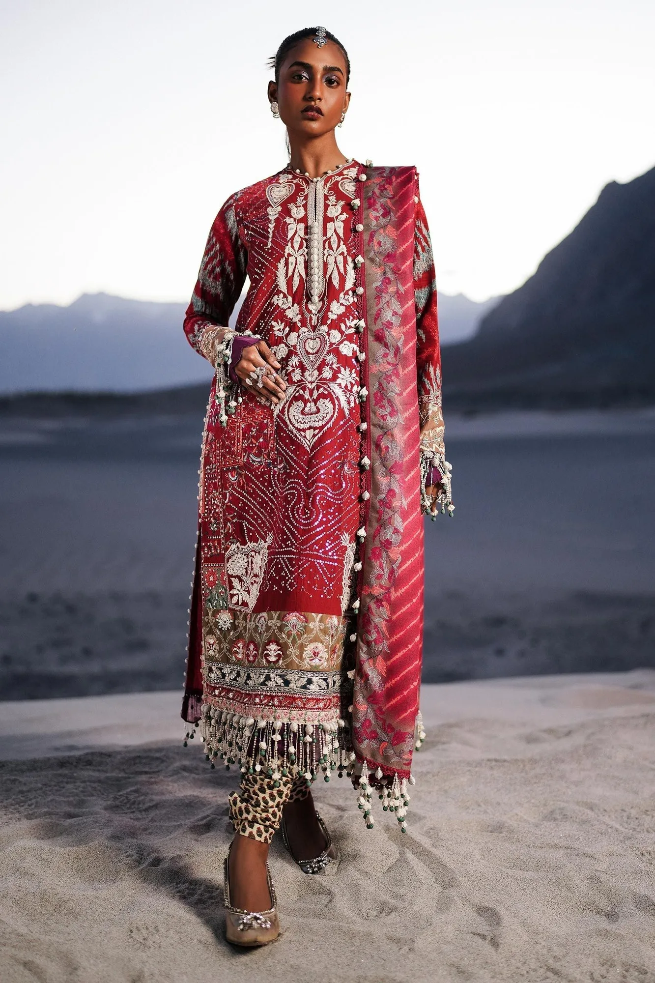 Sana Safinaz Winter Shawl 24 Deep Red Organza – view 5 – Poshaq