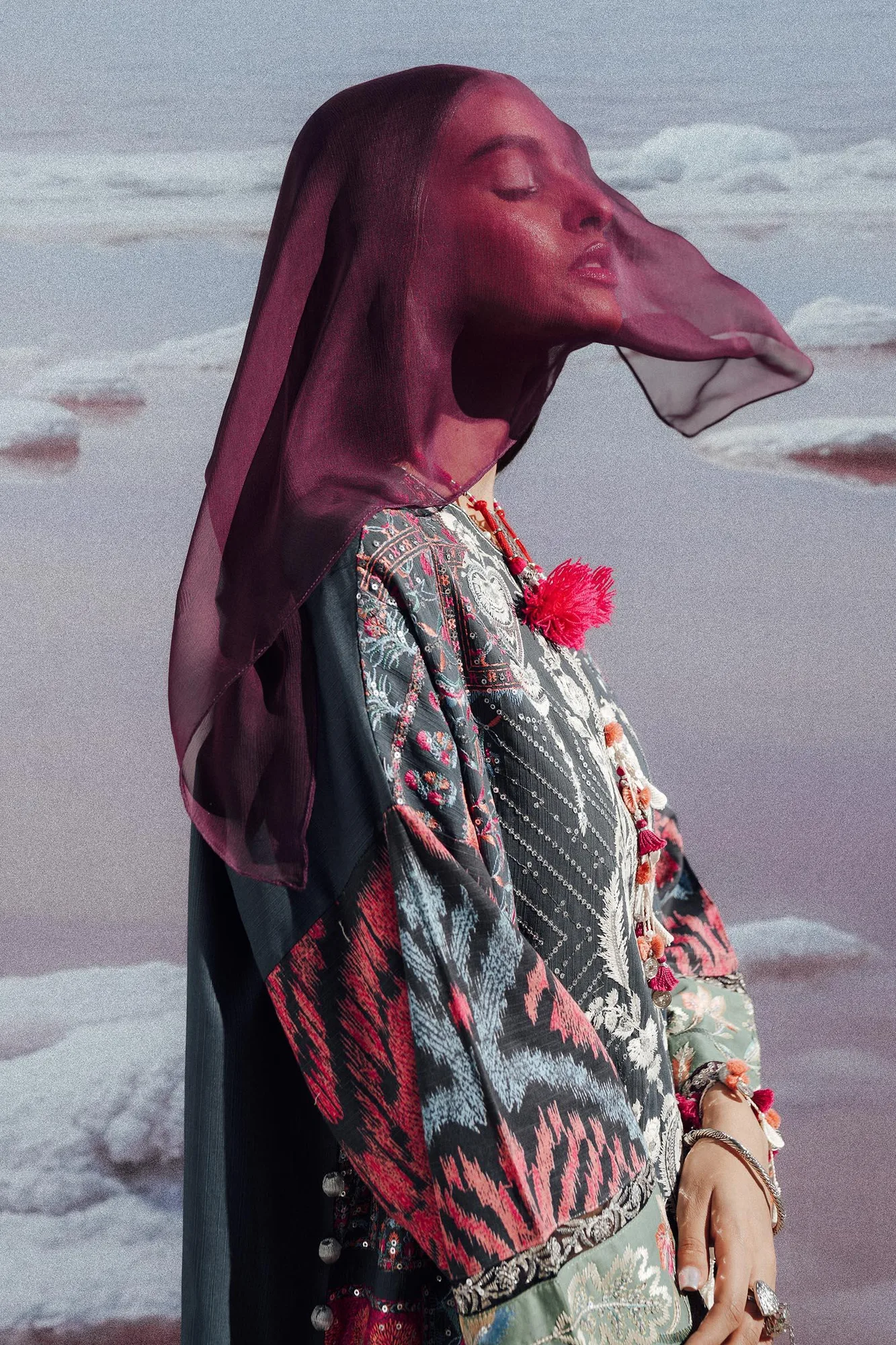 Sana Safinaz Winter Shawl 24 Grey Organza – view 5 – Poshaq