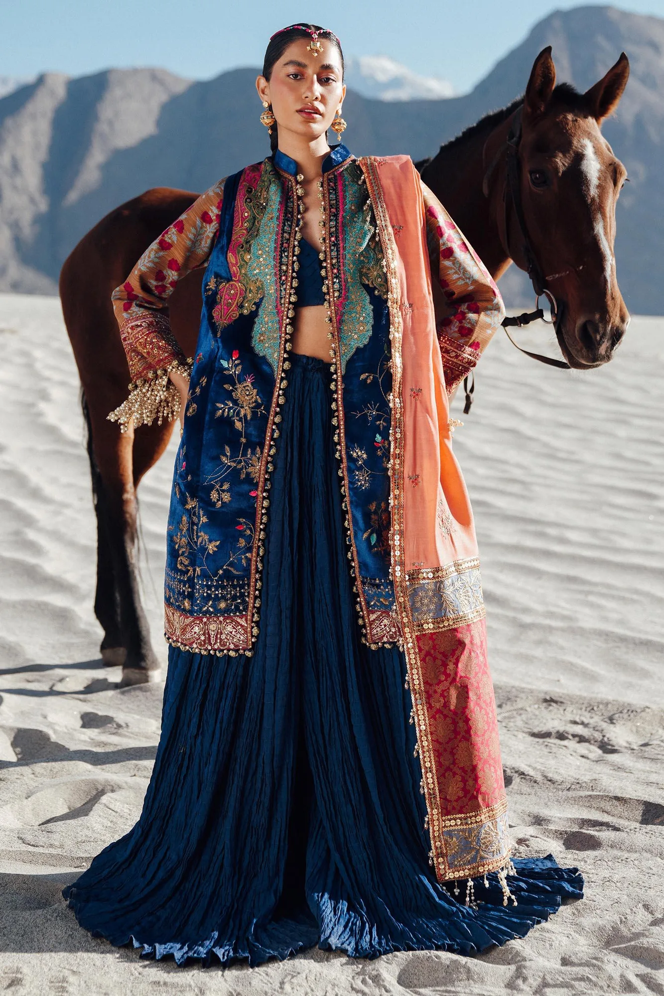 Sana Safinaz Winter Shawl 24 Dark Teal Blue Raw Silk – view 1 – Poshaq