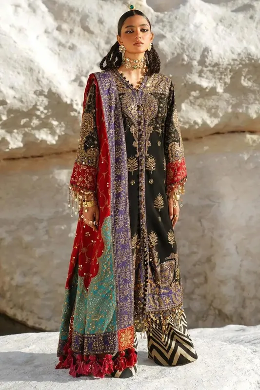 Sana Safinaz Winter Luxury 23 Black Raw Silk – view 1 – Poshaq