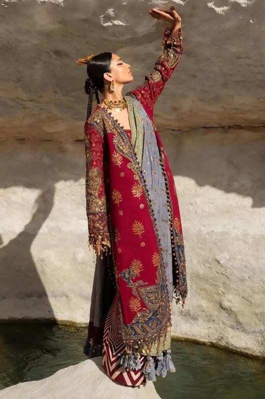 Sana Safinaz Winter Luxury 23 Red Raw Silk – view 1 – Poshaq