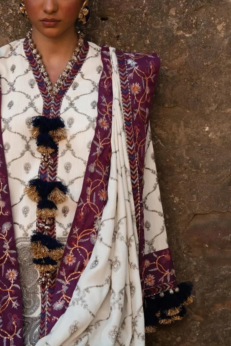 Sana Safinaz Winter Luxury 23 Off White Raw Silk – view 2 – Poshaq