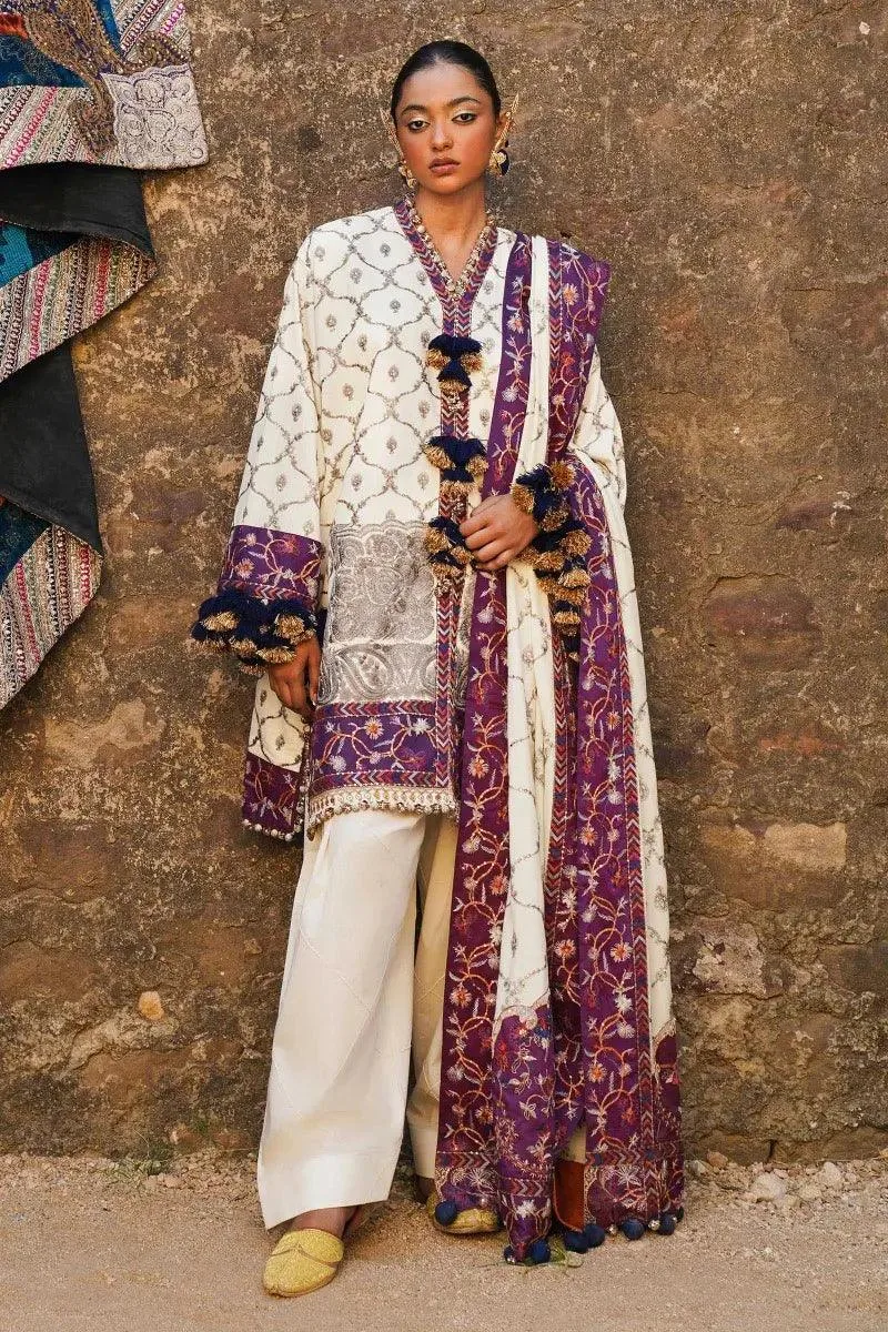 Sana Safinaz Winter Luxury 23 Off White Raw Silk – view 5 – Poshaq