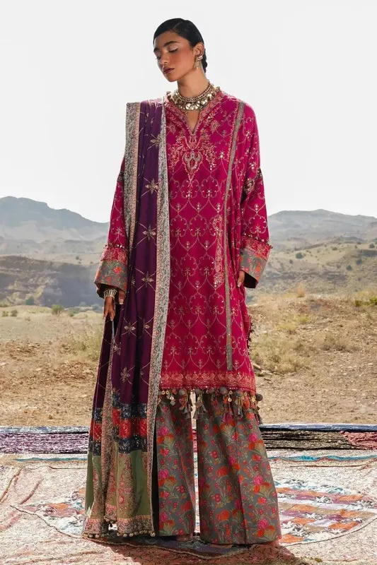 Sana Safinaz Winter Luxury 23 Magenta Raw Silk – view 1 – Poshaq