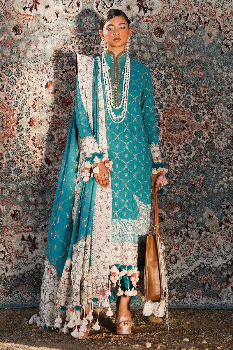 Sana Safinaz Winter Luxury 23 Teal Raw Silk – view 1 – Poshaq