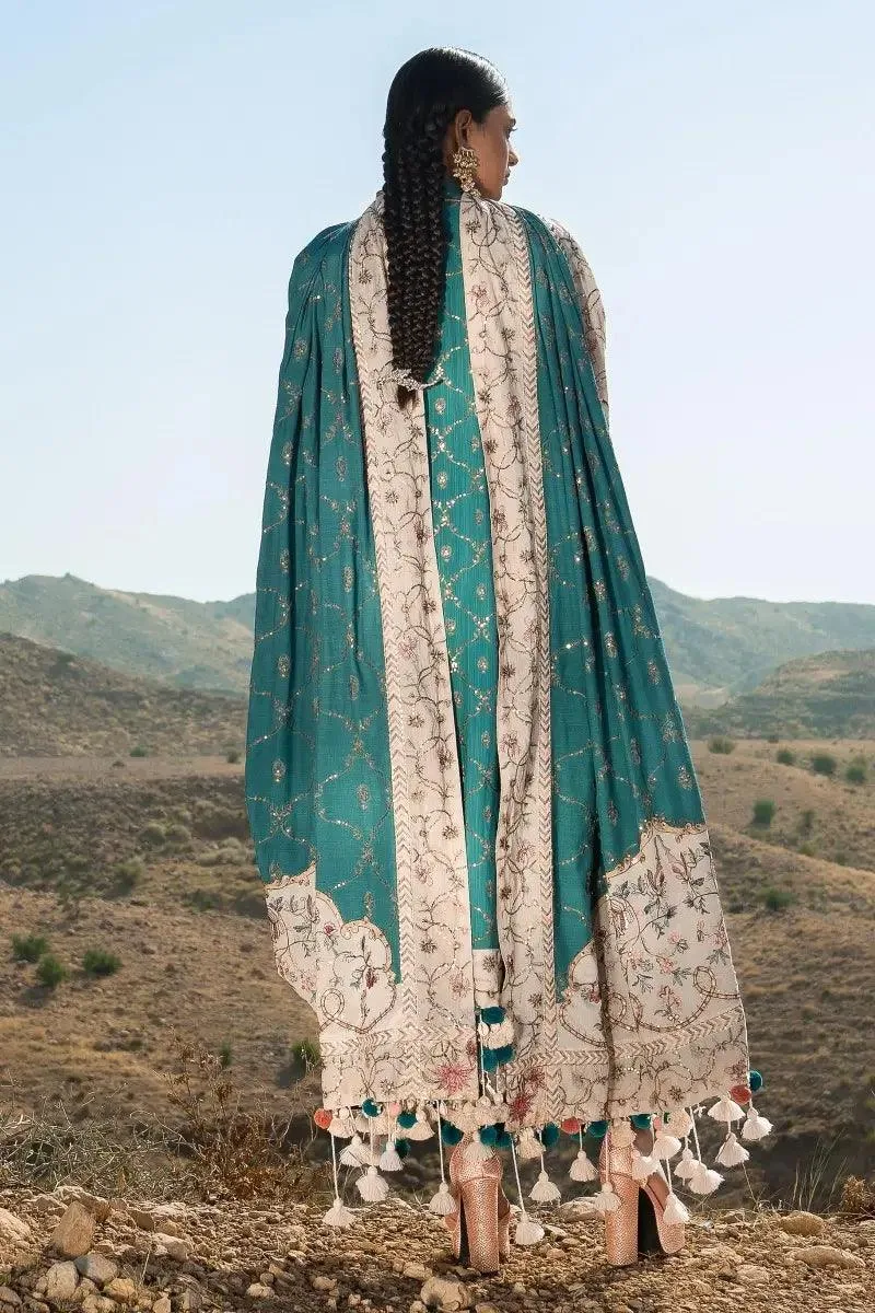 Sana Safinaz Winter Luxury 23 Teal Raw Silk – view 2 – Poshaq