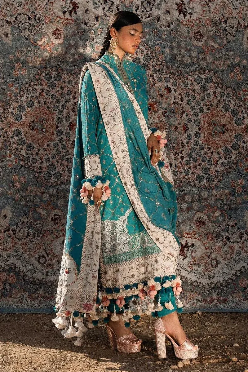 Sana Safinaz Winter Luxury 23 Teal Raw Silk – view 3 – Poshaq