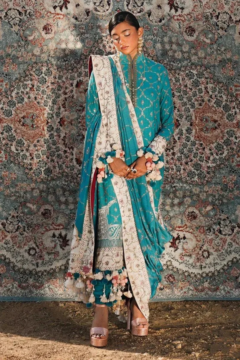 Sana Safinaz Winter Luxury 23 Teal Raw Silk – view 4 – Poshaq
